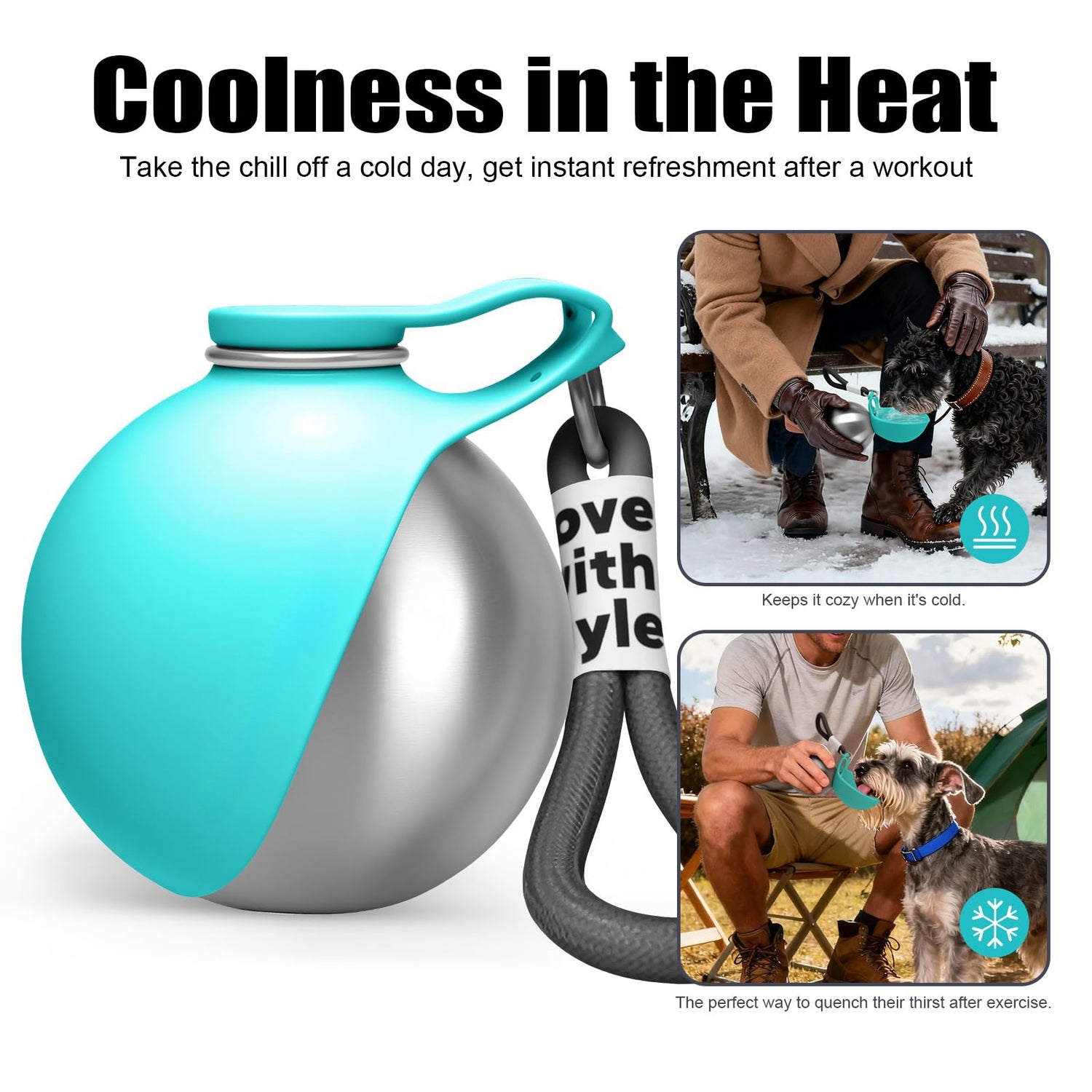 Portable Dog Water Bottle 10oz Stainless Steel Travel