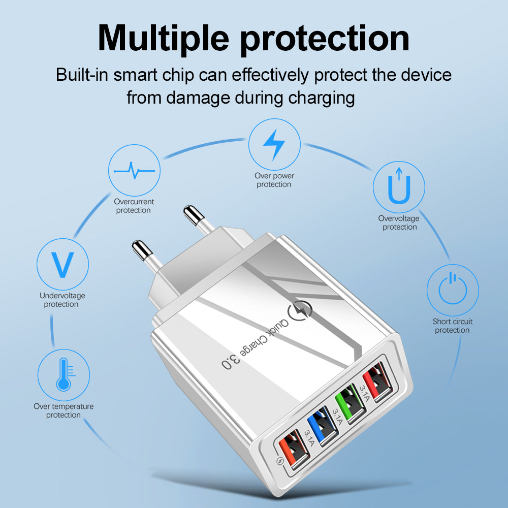 USB Charger Quick Charge 3.0 4 Phone Adapter For 