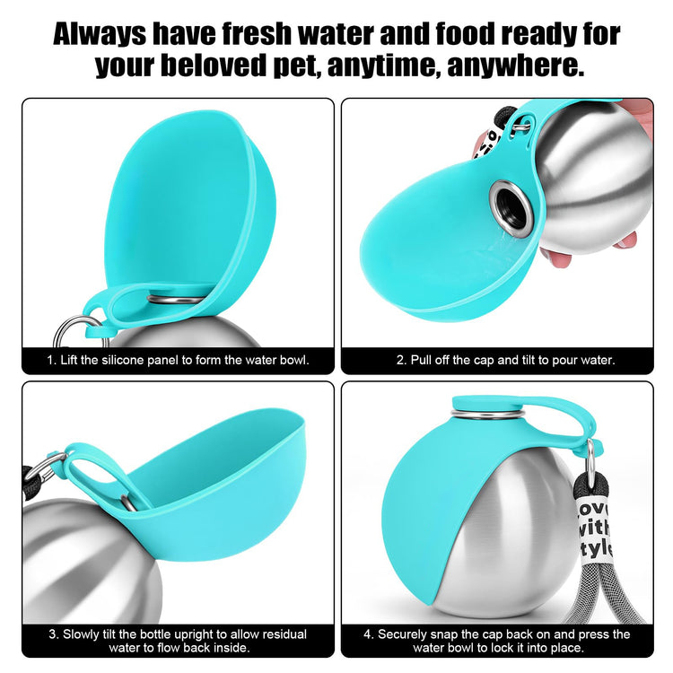 Portable Dog Water Bottle 10oz Stainless Steel Travel