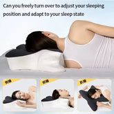 Woman comfortably adjusting her sleeping position with the sleep neck support cushion SleepFix™.