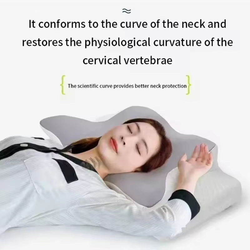 sleep neck support cushion designed to conform to the neck curve for better cervical vertebrae support.