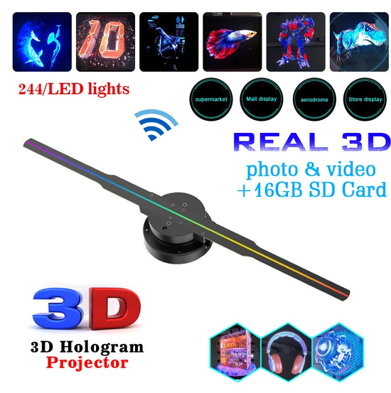 Led Luminous Sign Light Holographic Projector Diy Fan Screen