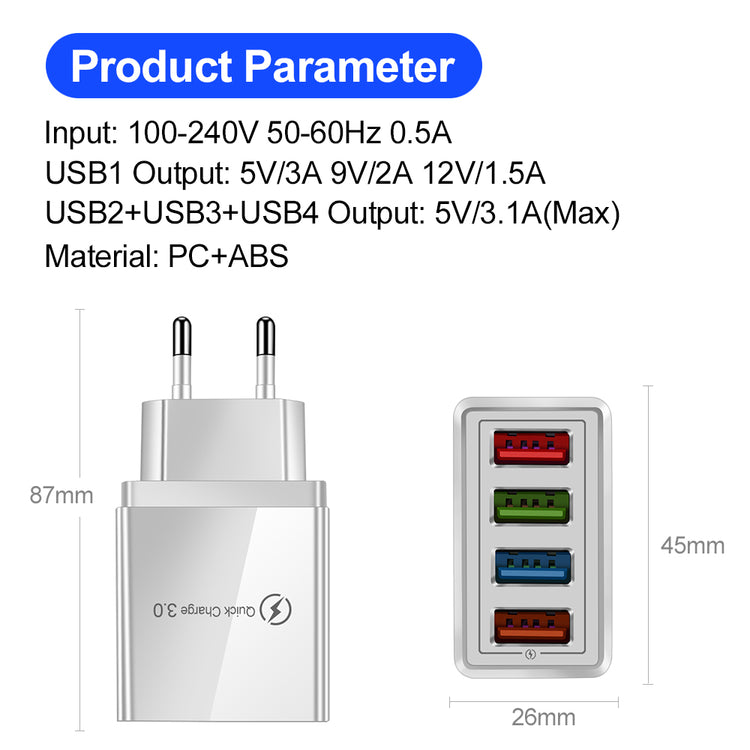 USB Charger Quick Charge 3.0 4 Phone Adapter For 